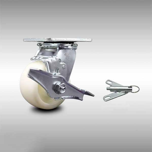 4 Inch Stainless Steel Nylon Caster with Ball Bearing and Brake/Swivel Lock SCC